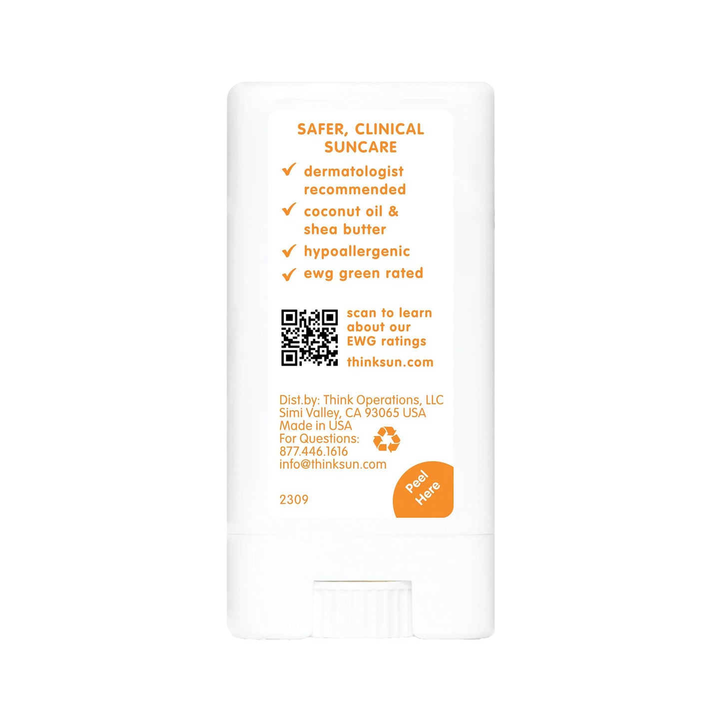 Thinkbaby mineraalne päikesekaitsepulk SPF 30, 18 g, valge/oranž