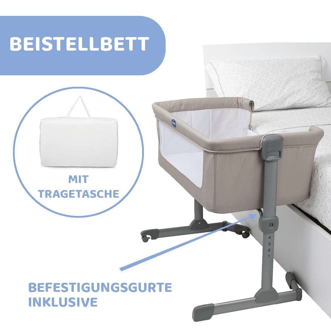 Chicco Next2Me Essential -sivusänky, 6 korkeusasentoa, beige (Dove), 0–6 kuukautta