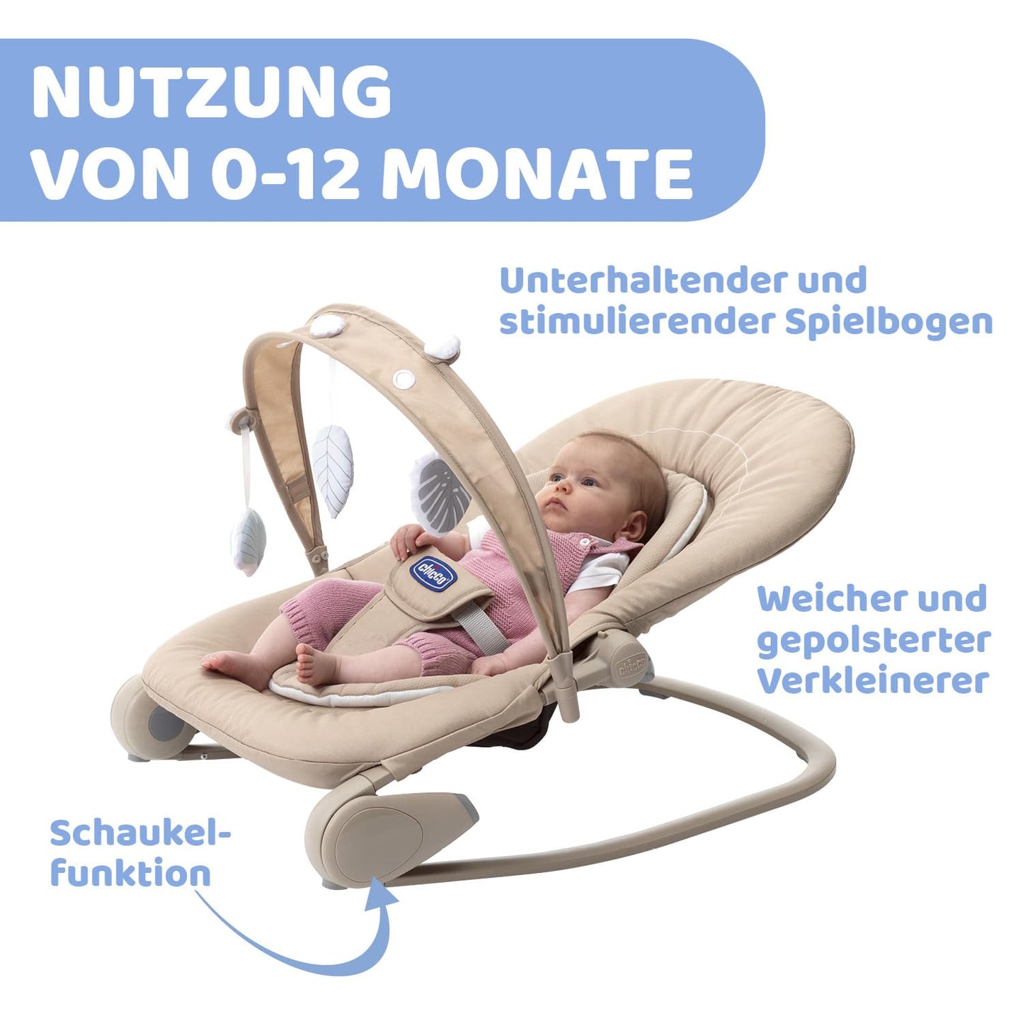 Chicco Hooplà beebikiik, beige, 0 kuud kuni 18 kg, mänguriba ja 4 asendit