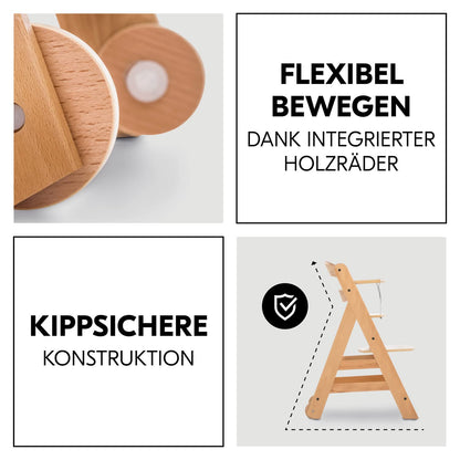 Hauck Beta+ puidust söögitoolide komplekt rataste ja kandikuga (kuni 90 kg)