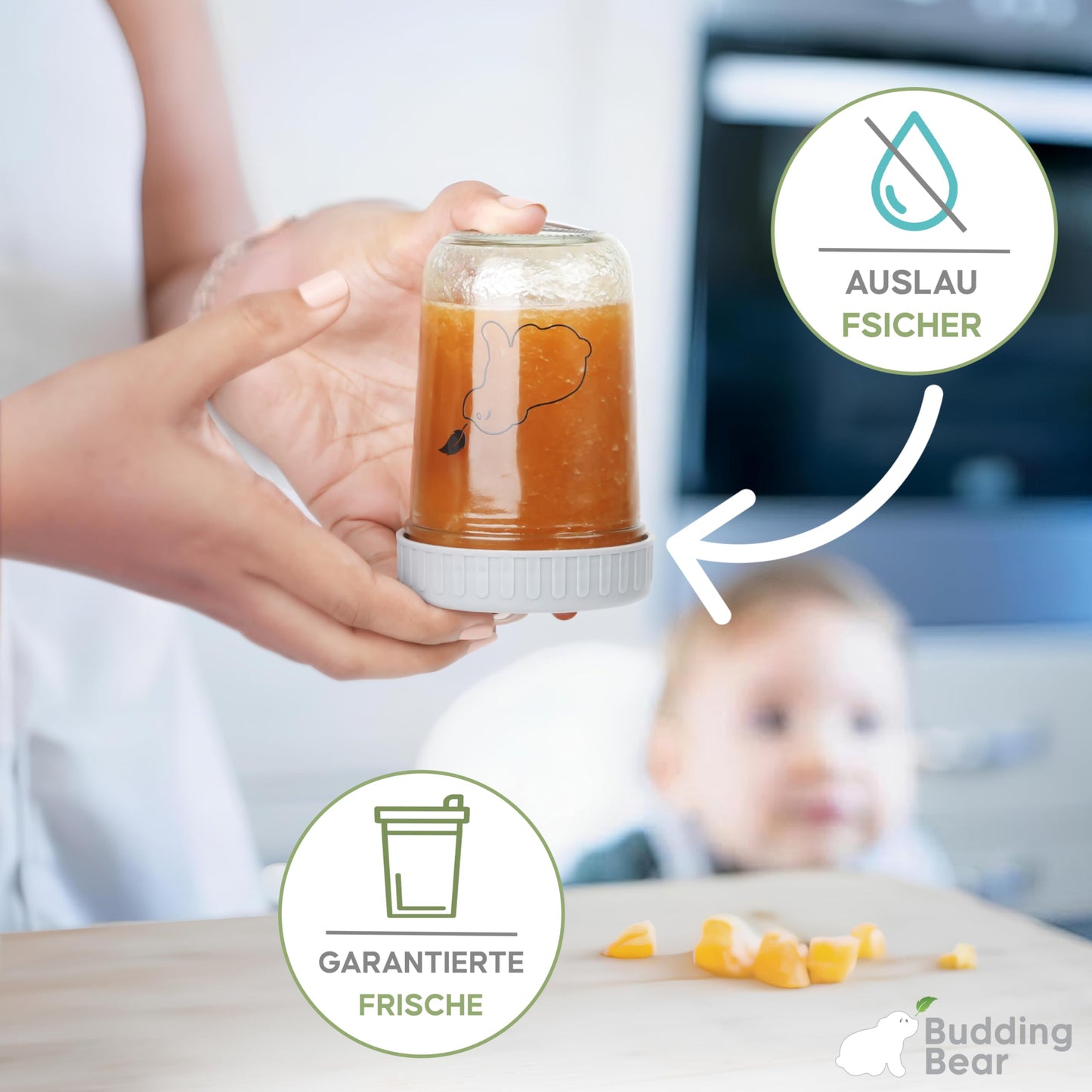 Budding Bear 240 ml klaasist beebitoidu säilituspurkide komplekt, 6 tk, BB-JARS03