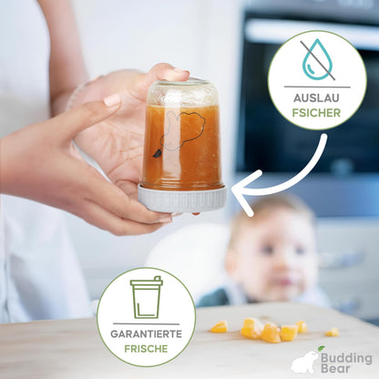 Budding Bear 240 ml klaasist beebitoidu säilituspurkide komplekt, 6 tk, BB-JARS03