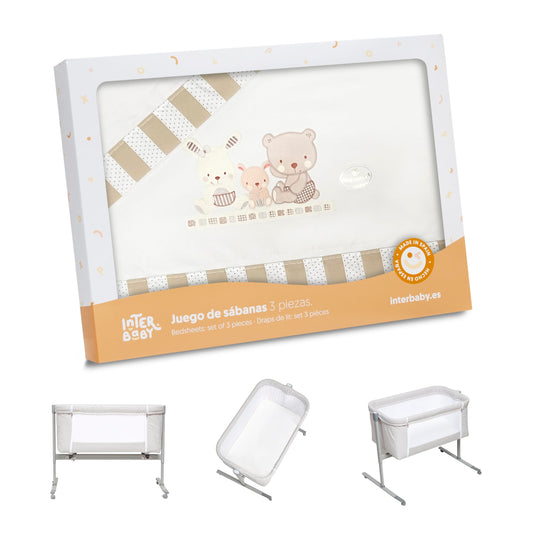 Interbaby vuodevaatesetti kehtoon Love, beige, 100 % puuvilla, malli 04100-05