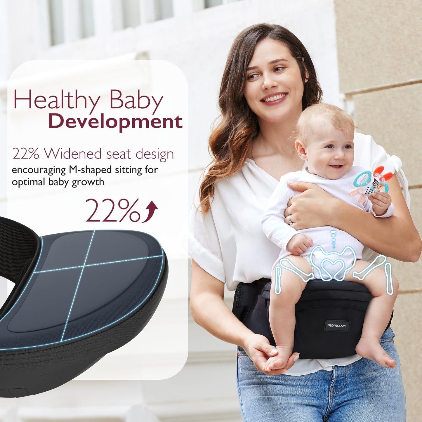 Momcozy ergonoomiline puusavöö beebi ja väikelapse kandmiseks, kuni 20 kg, must (L)