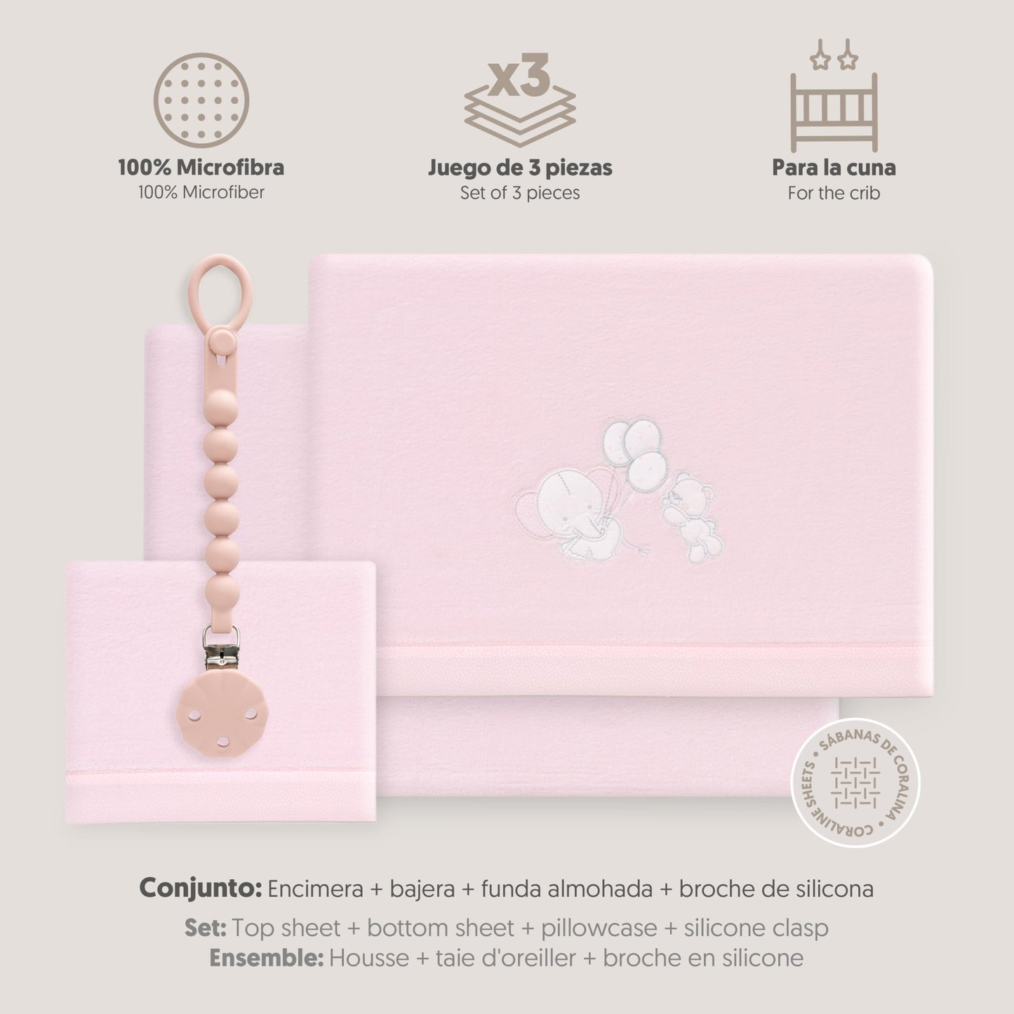 Interbaby voodipesukomplekt beebivoodile 60 x 120 cm, roosa, korallfliis