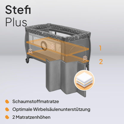 Lionelo Stefi Plus reisivoodi kuni 15 kg (2-tasandiline), hall-valge