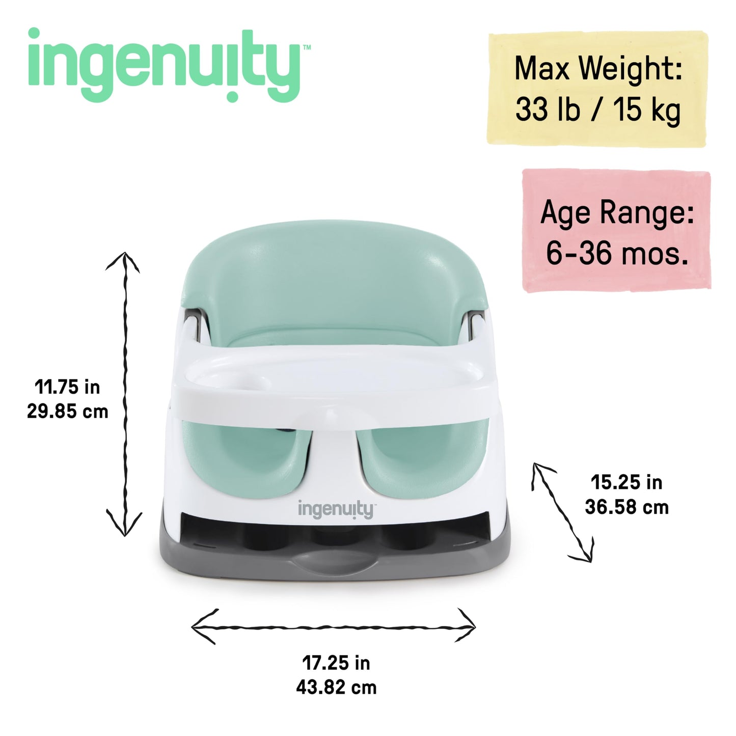 Ingenuity 2-ühes söögitooli iste Baby Base 2-in-1, Mist, alates 6 kuust