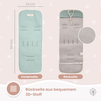 MIMUSELINA universaali vaunujen istuinpehmuste Waffle Mint, 34 × 84 cm