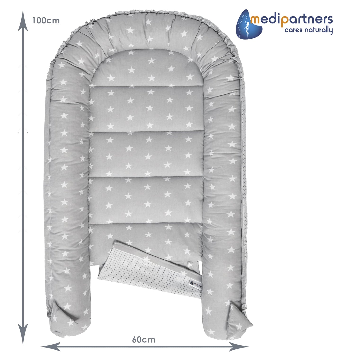 Medi Partners beebipesa komplekt 5-osaline, 100 × 60 cm, puuvillane (hall/roosa)