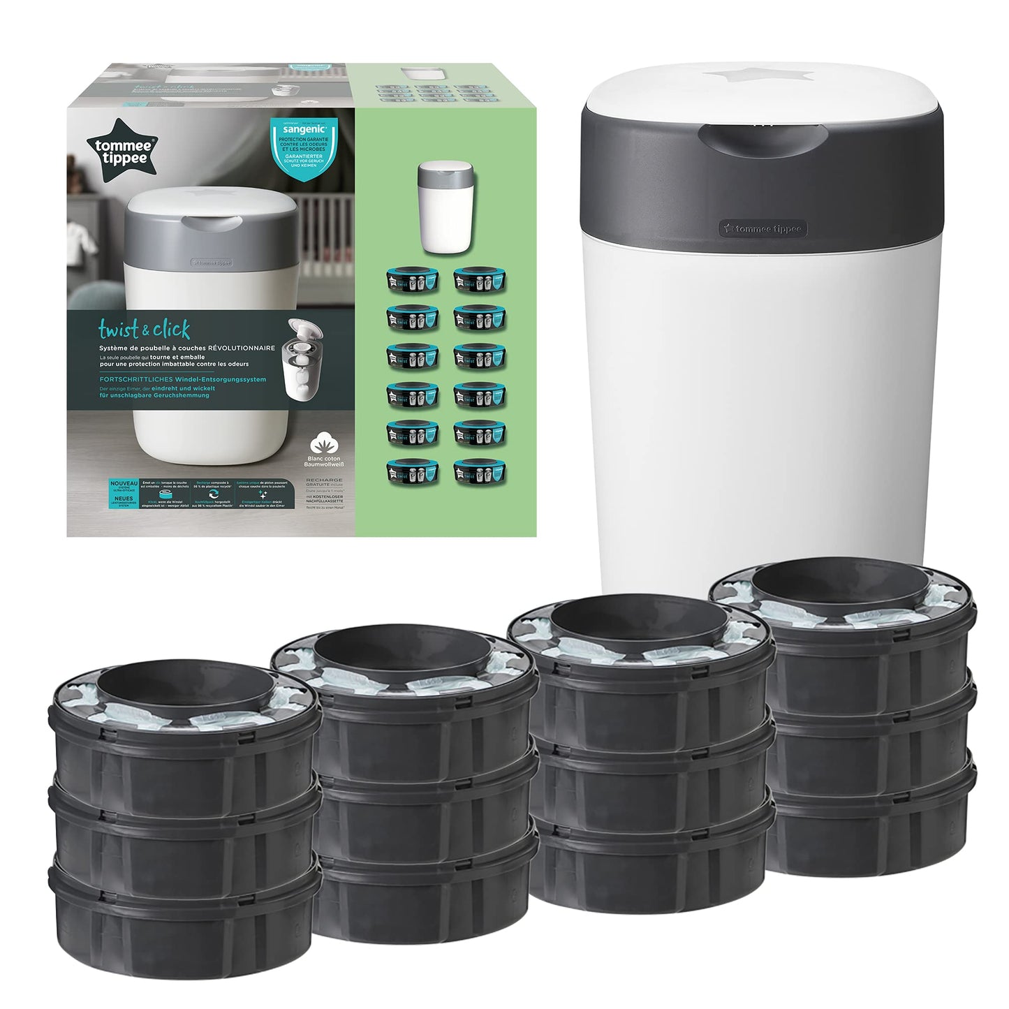 Tommee Tippee Twist & Click mähkmekonteineri stardikomplekt – 12 kassetti