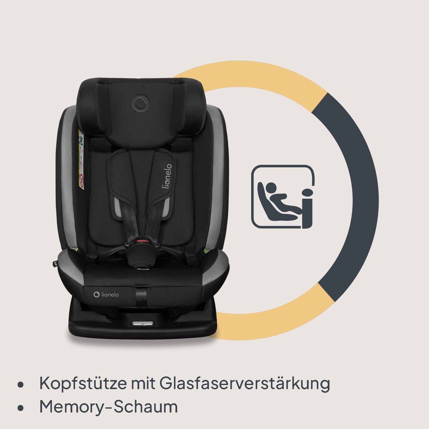 Lionelo Aart i-Size turvatool 40-150 cm, turvavööga kinnitatav, hall