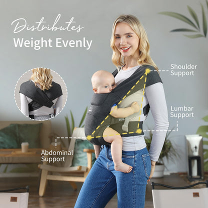 MOMTORY vastsündinu–väikelapse kandelina tugivöö ja ergonoomilise istmega, 3–22 kg, tumehall