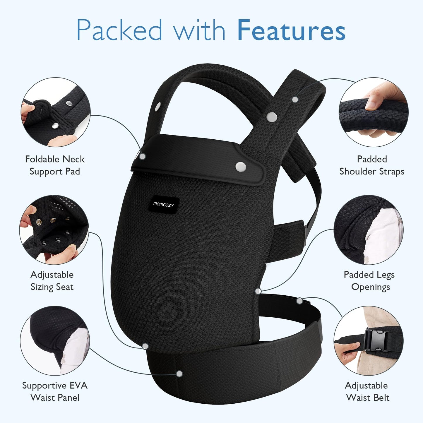 Momcozy Air Mesh beebikandekott, ergonoomiline ja hingav, 3–24 kuud