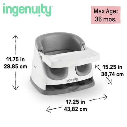 Ingenuity Baby Base 2-ühes kõrgendustool ja põranda iste kandikuga, hall/valge