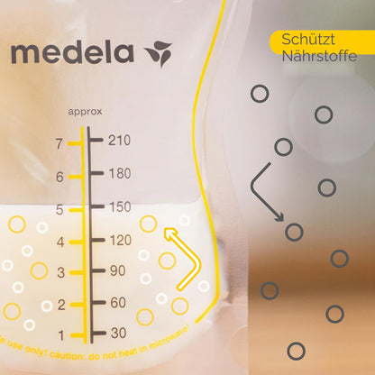 Medela Easy Pour rintamaidon säilytyspussit 210 ml, 50 kpl, valkoinen