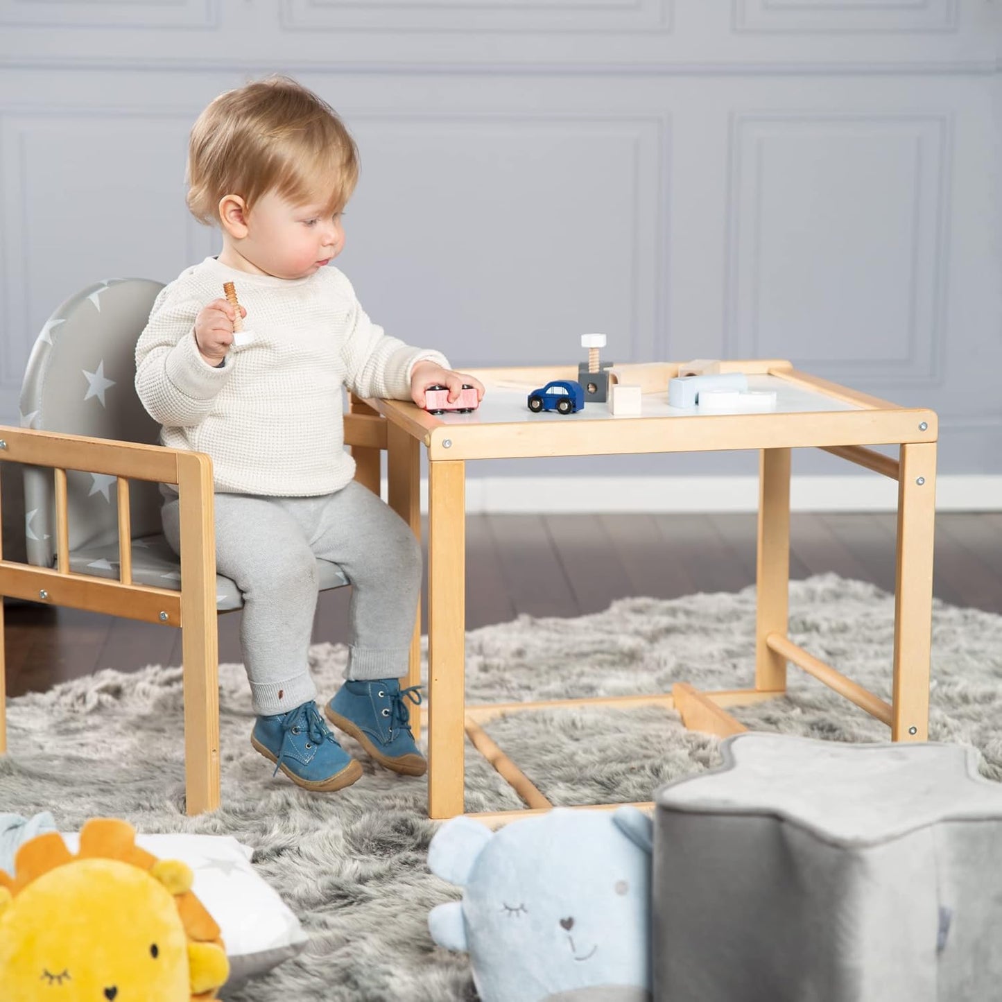 roba Little Stars kombineeritud söögitool lauaga, naturaalne puit