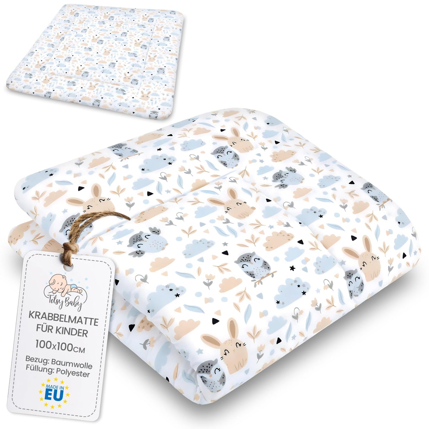 Totsy Baby kokkupandav mängumatt 100 × 100 cm – Owls (sinine / roosa)