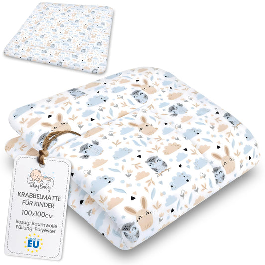 Totsy Baby kokkupandav mängumatt 100 × 100 cm – Owls (sinine / roosa)
