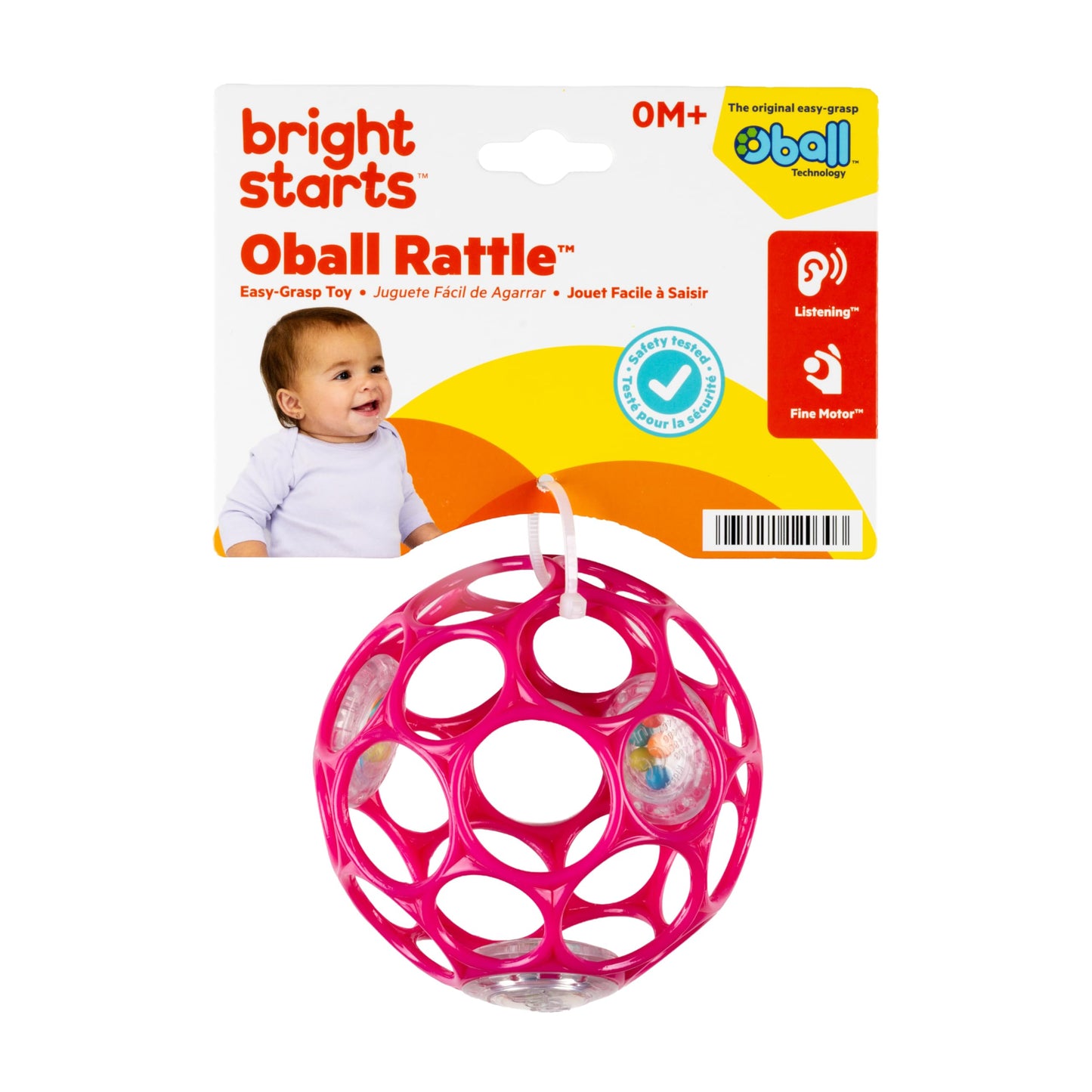 Bright Starts Oball Easy-Grasp kõristipall beebile, roosa