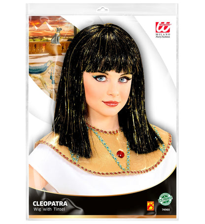 Laste Cleopatra parukas, must kuldsete läigetraadidega