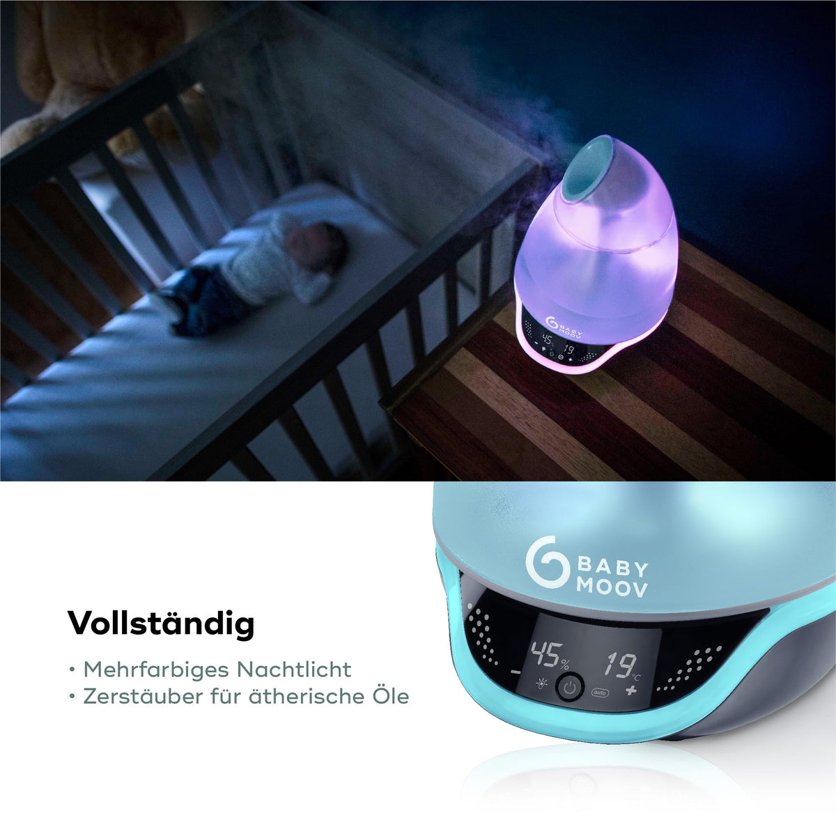 Babymoov Hygro Plus digitaalinen ilmankostutin 7-värisellä yövalolla, 2,5 l, jopa 20 m²