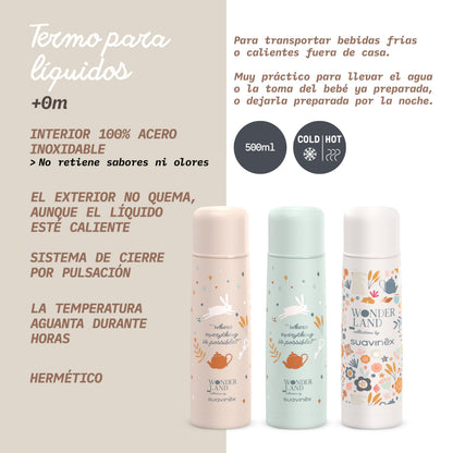 Suavinex roostevabast terasest termos 500 ml, roosa (Wonderland kollektsioon)