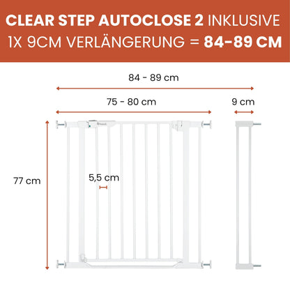 hauck turvavärav Clear Step Autoclose 2, White, 84-89 cm, 9 cm pikendus
