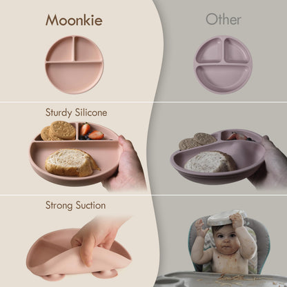 Moonkie silikoonist iminapaga taldrikute komplekt kaante ja söögiriistadega (2 tk), münt/sinine