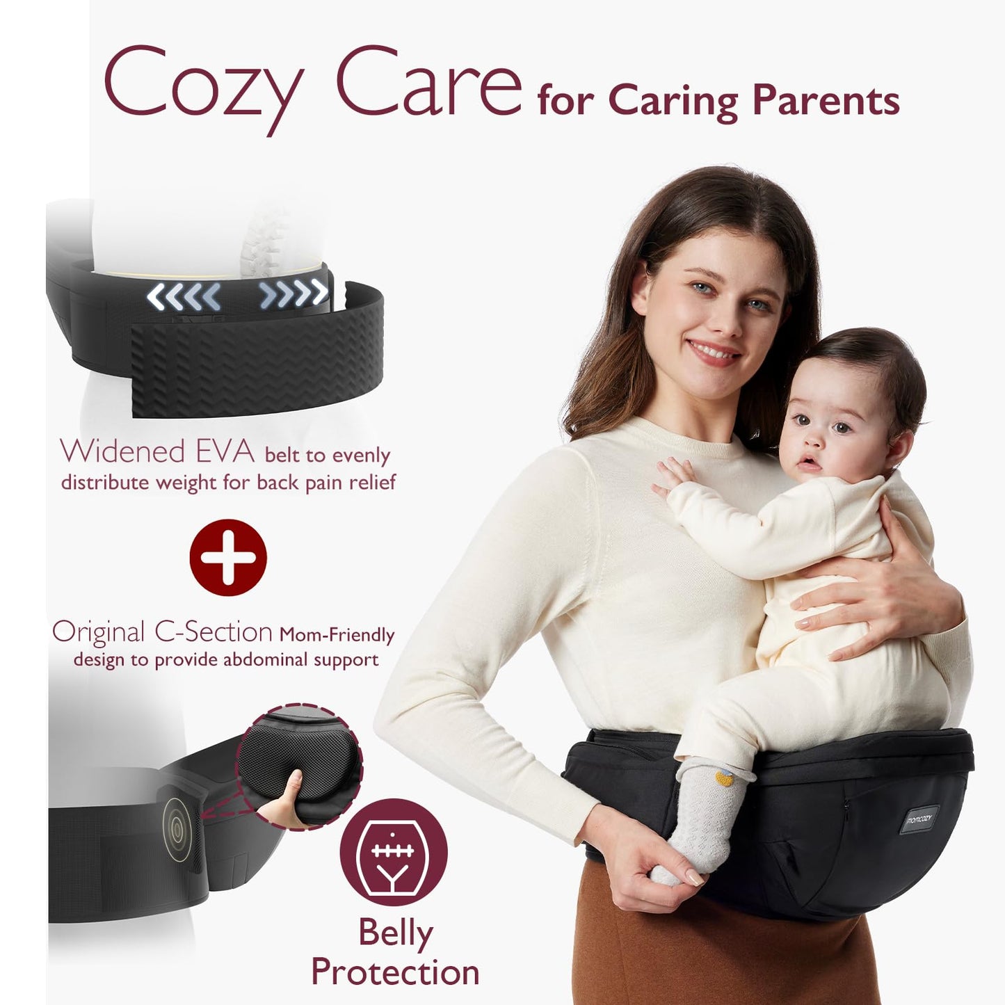 Momcozy ergonoomiline puusavöö beebi ja väikelapse kandmiseks, kuni 20 kg, must (L)