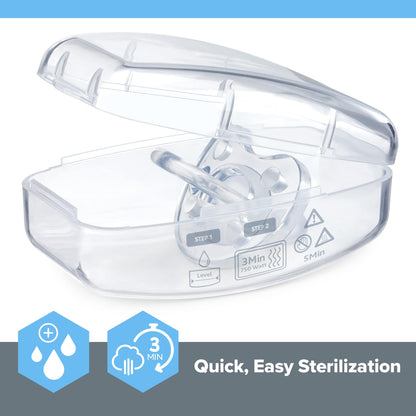 Chicco PhysioForma 100% silikoonist lutt 0–6 kuud (4 tk), läbipaistev/roheline/sinine, steriliseerimiskarbiga