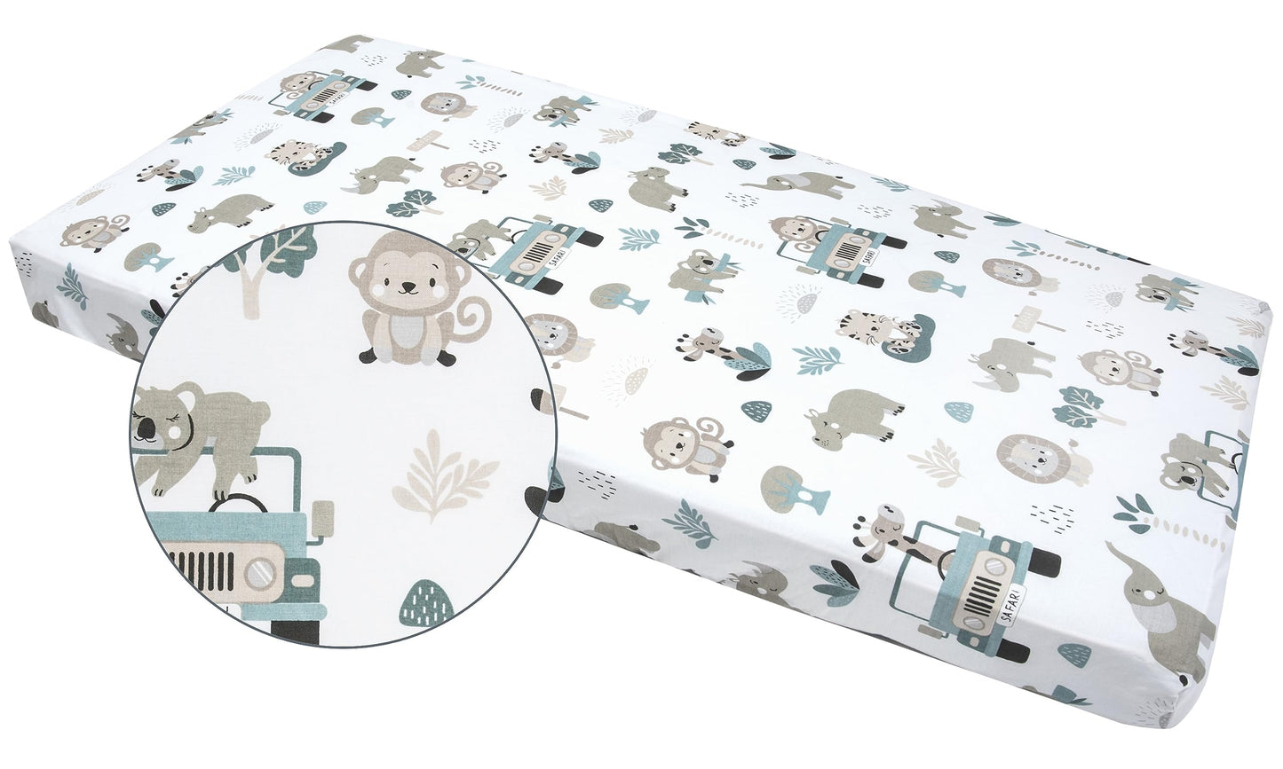 Medi Partners kummiga voodilina beebivoodile 60 × 120 cm, Mint Zoo