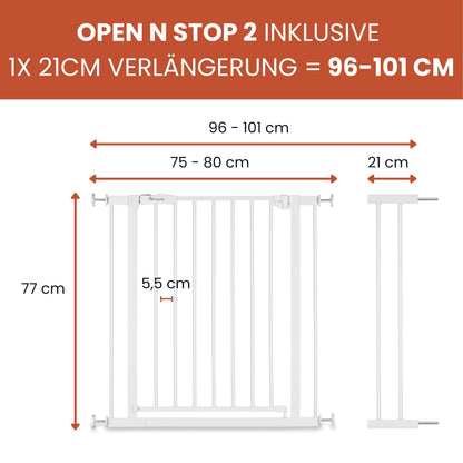 hauck turvavärav Open N Stop 2, valge, 96–101 cm, 21 cm pikendus