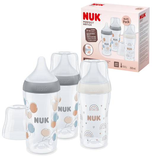 NUK Perfect Match lutipudelite komplekt 260 ml, 3+ kuud, 3 tk