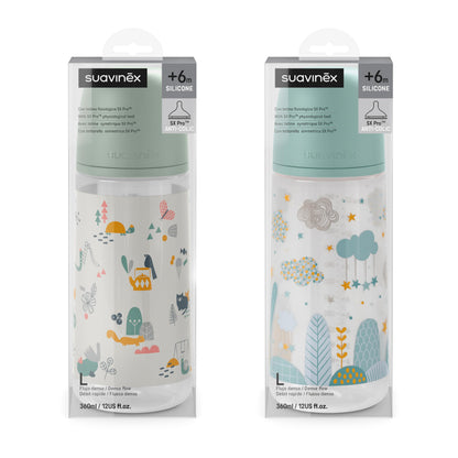 Suavinex 2-osaline komplekt – koolikute vastased beebipudelid 360 ml, sinine ja roheline