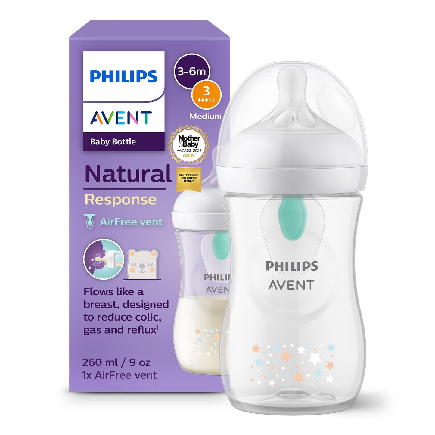 PHILIPS Avent Natural Response lutipudel AirFree Vent 260 ml, pruun karumotiiviga, SCY673/82