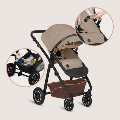 Lionelo Bianka 3-in-1 vankrikomplekt õhkrehvidega– Beige Sand