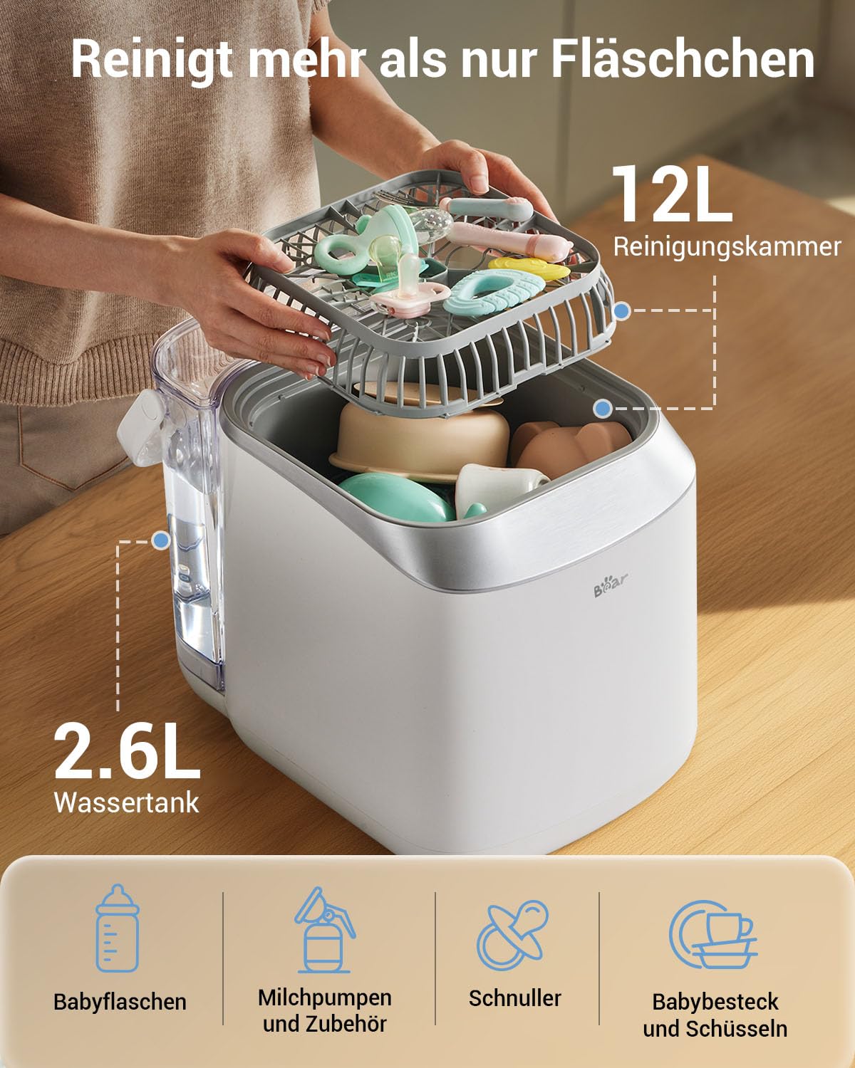 Bear Bottle Washer Pro pudelipesumasin, sterilisaator ja kuivati, 4-ühes, 90 tabletti