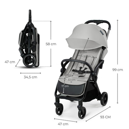 Kinderkraft APINO kerge jalutuskäru kuni 24 kg, auto-fold süsteemiga, hall