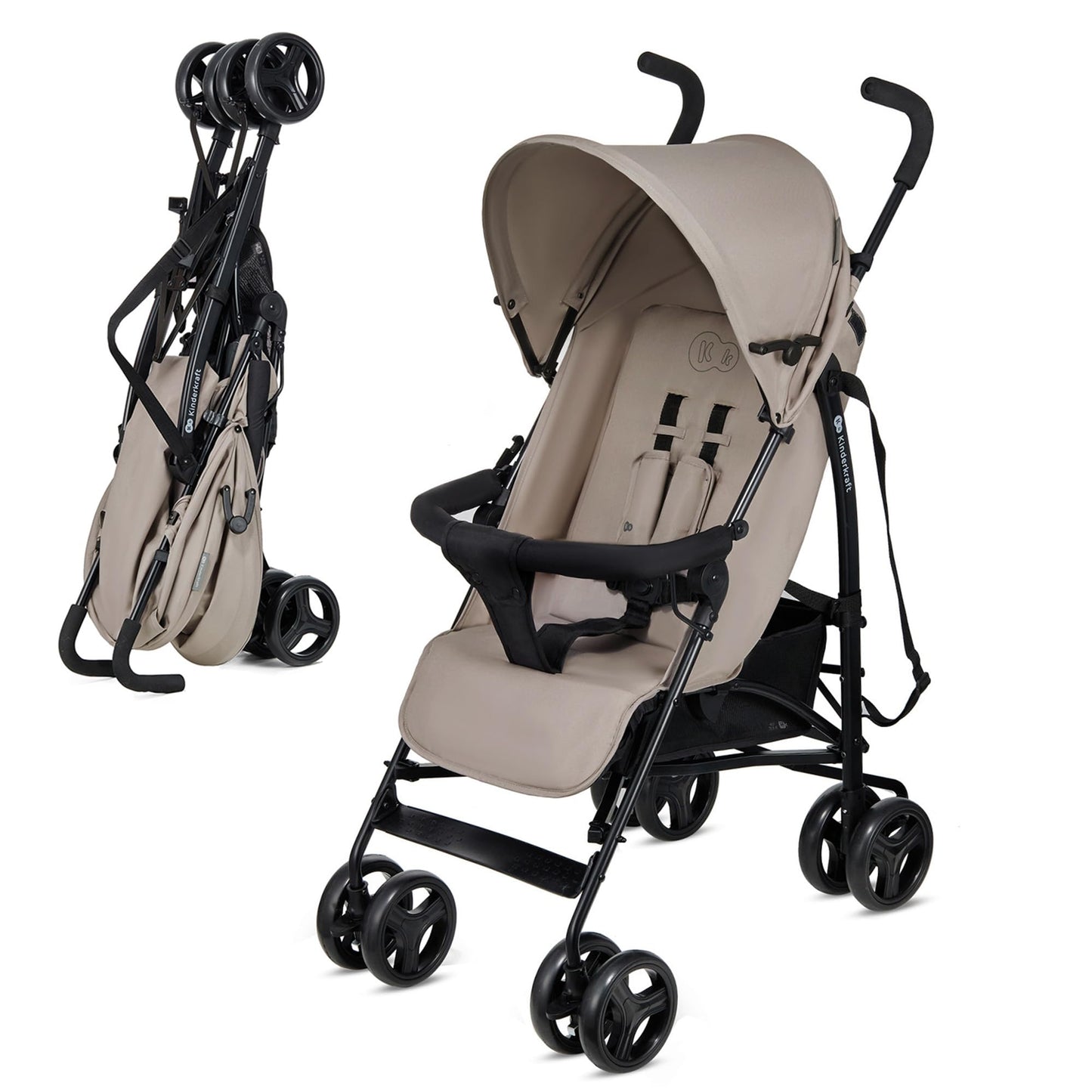 Kinderkraft TIK kergkäru, beež, 6,5 kg, kuni 17 kg, kokkupandav, pöörlevate esiratastega