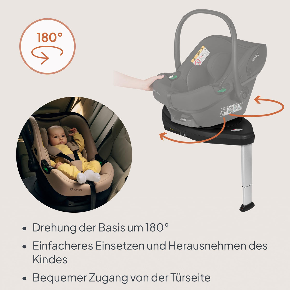 Lionelo Astrid i-Size Base Plus ISOFIX-jalusta turvakaukalolle, 180° kääntyvä, musta