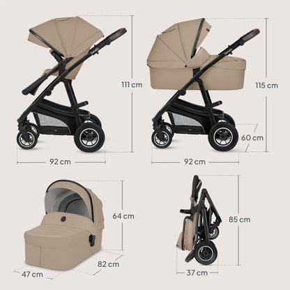Lionelo Bianka 3-in-1 vankrikomplekt õhkrehvidega– Beige Sand
