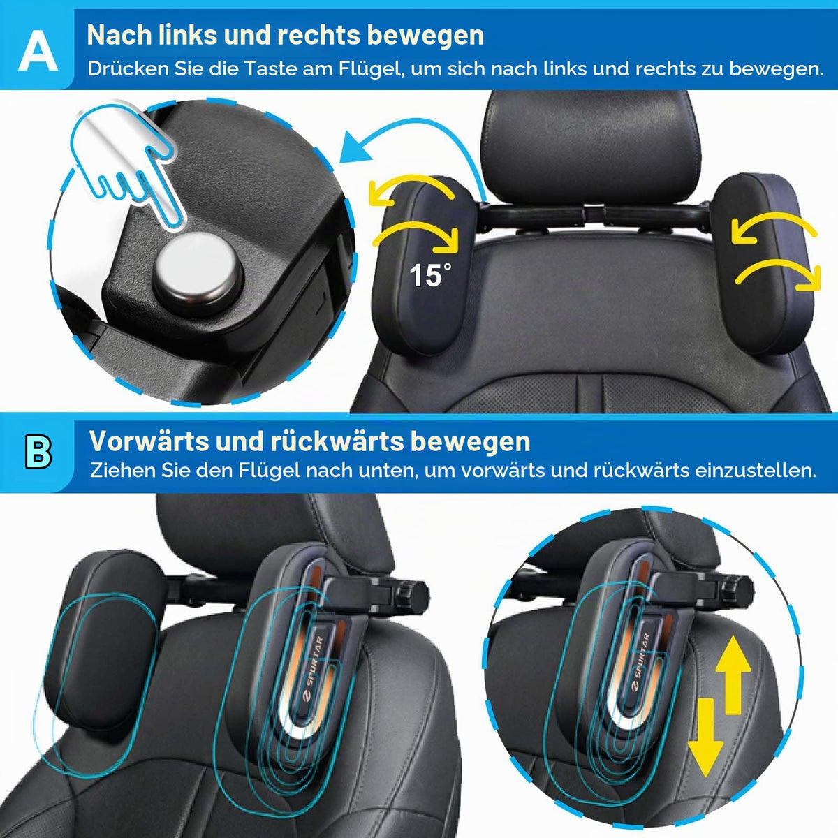 Spurtar säädettävä auton niskatuen kiinnike lapsille, U-mallinen, 7–22 cm