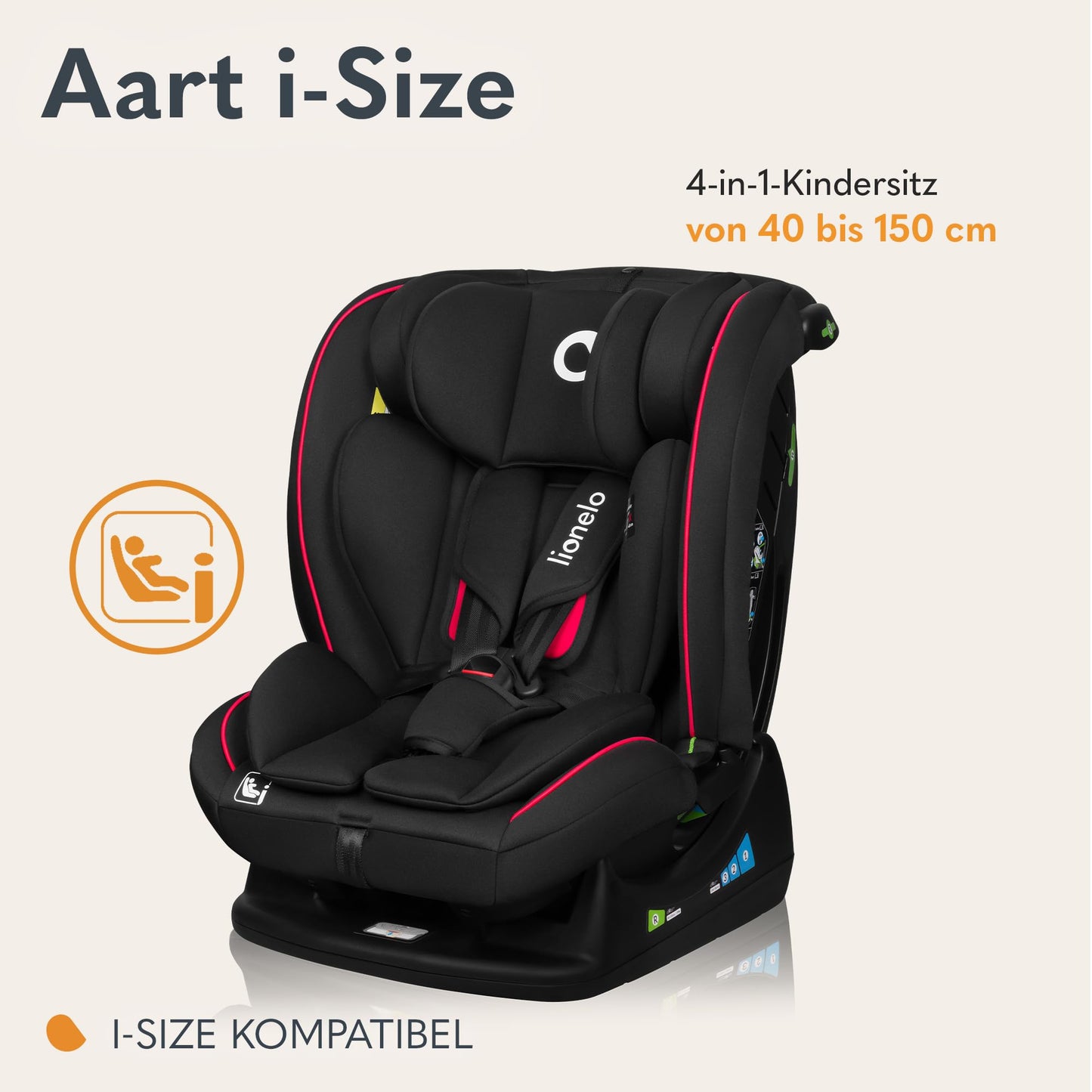 Lionelo Aart i-Size turvatool 40-150 cm, Carbon Red, turvavööga kinnitatav
