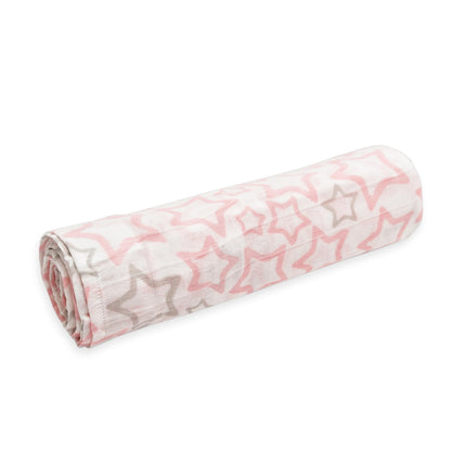 Ti TIN 100% puuvillane musliinlina, roosade tähtedega, 125×125 cm
