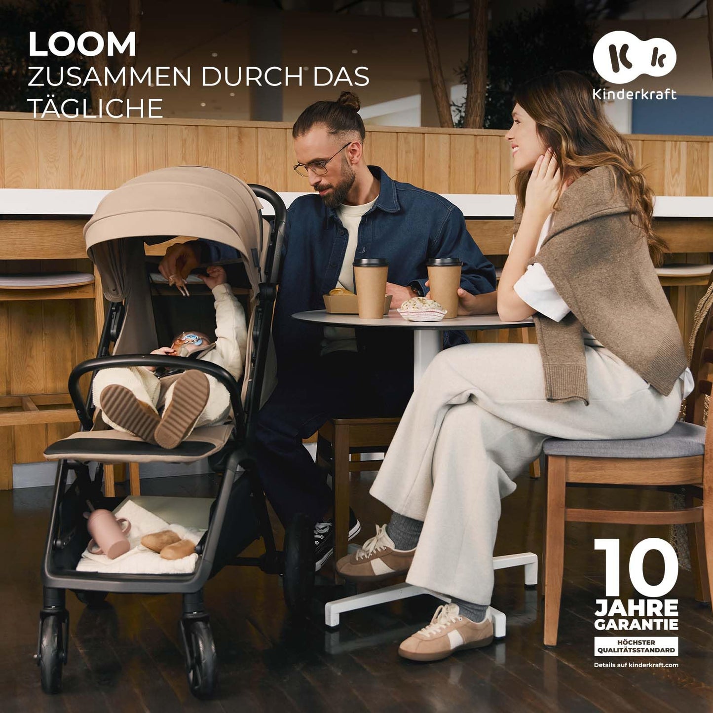 Kinderkraft LOOM kompaktne ja kerge jalutuskäru, automaatne kokkupanek, beige