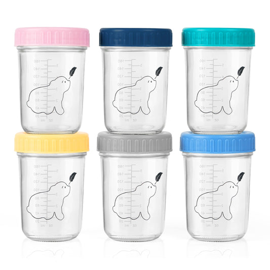 Budding Bear 240 ml klaasist beebitoidu säilituspurkide komplekt, 6 tk, BB-JARS03
