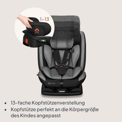 Lionelo Aart i-Size turvatool 40-150 cm, turvavööga kinnitatav, hall