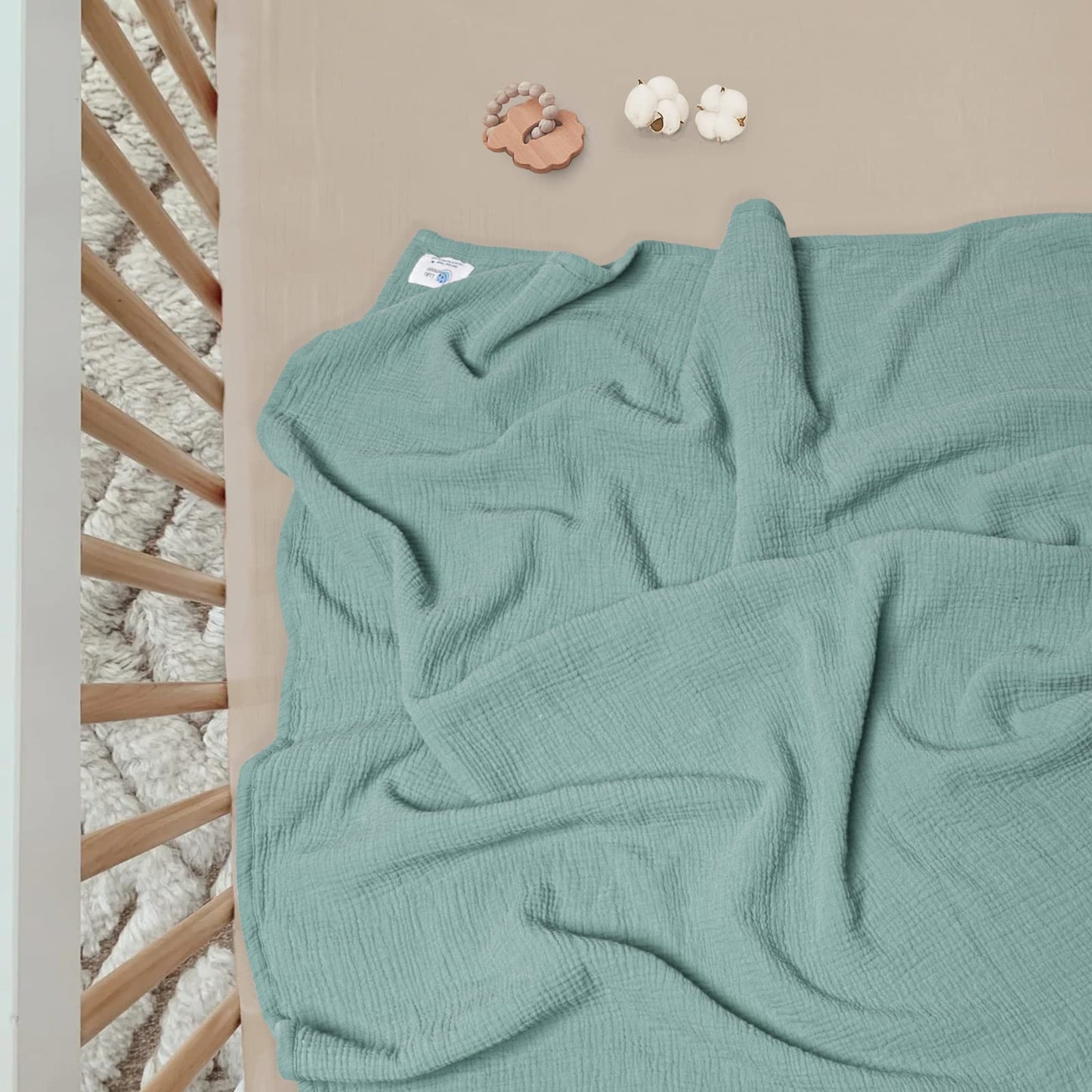 lulumoon musliintekk beebile 120 × 120 cm, 4-kihiline puuvill – Sage