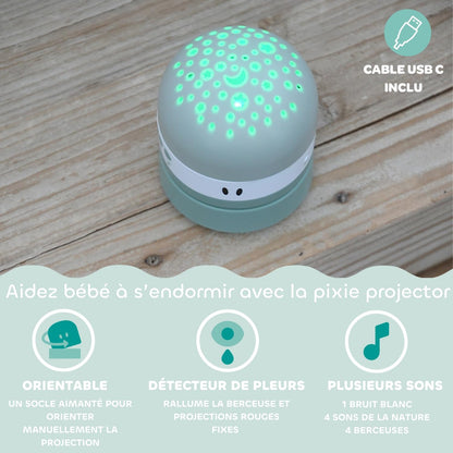 BÉABA Pixie Projector öölamp 3-värvise tähistaeva, 9 heli, nutika unehäire ja USB laadimisega, salveiroheline