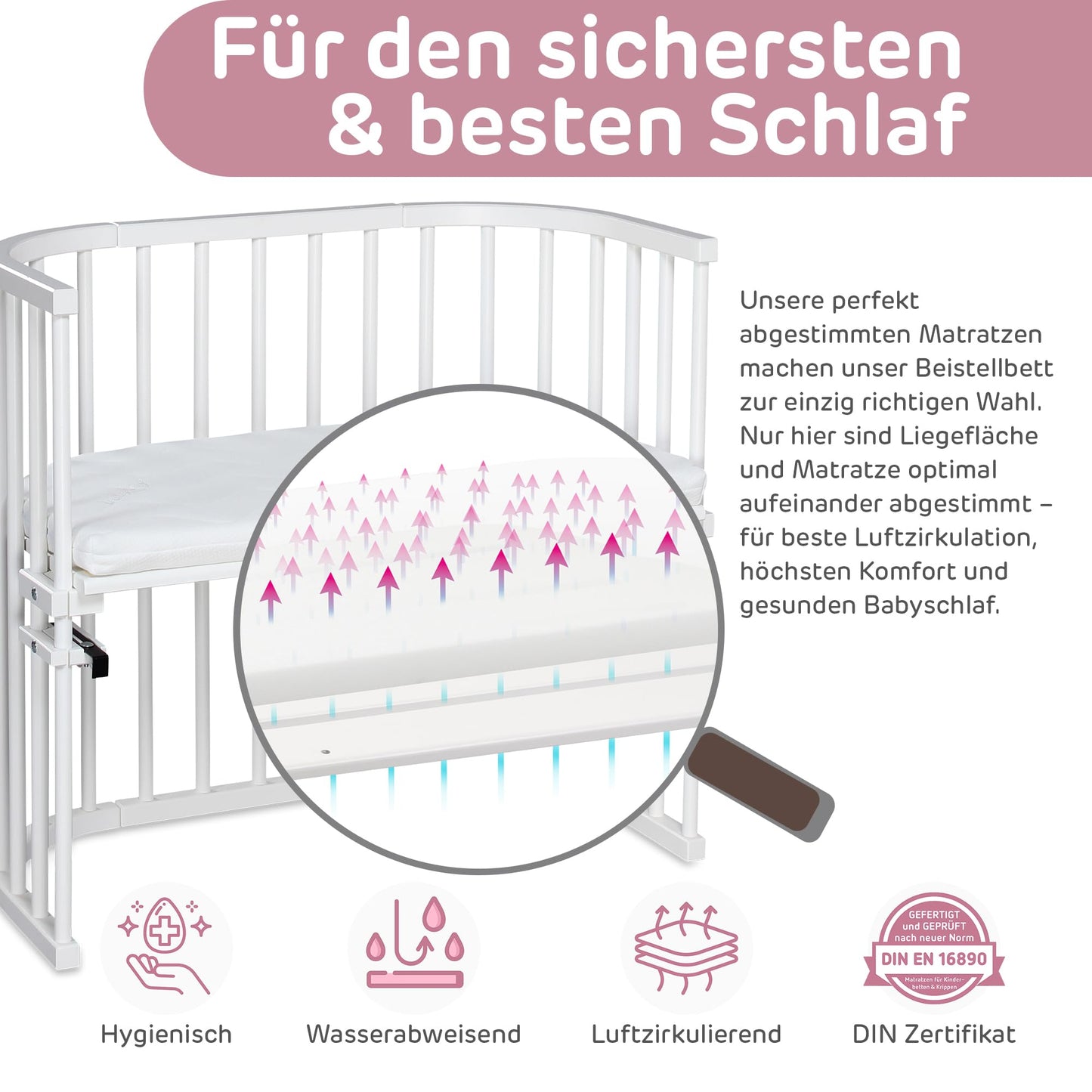 Babybay Original pöögipuidust vooditasku + madrats + lisad, reguleeritava kõrgusega, valge